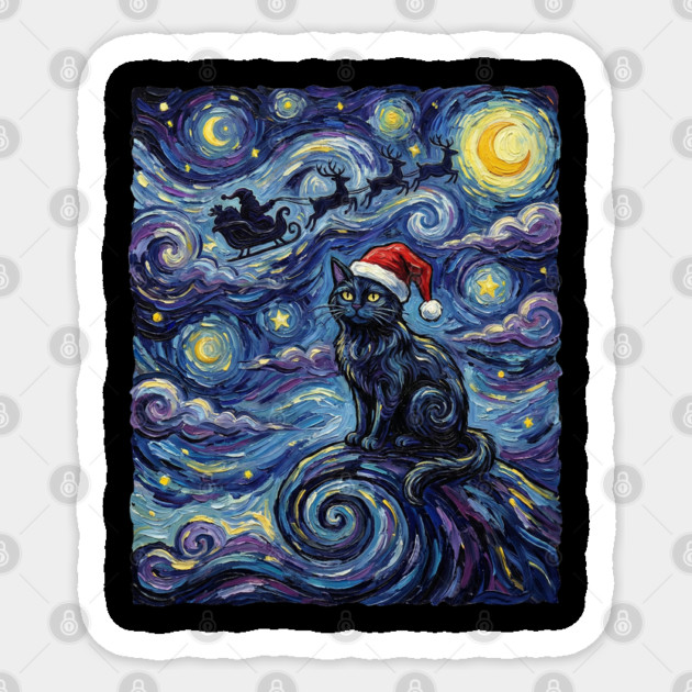 Starry Night Christmas Cat Sticker by Creatifly Graphic Tees