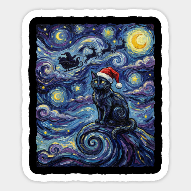 Starry Night Christmas Cat Magnet by Creatifly Graphic Tees