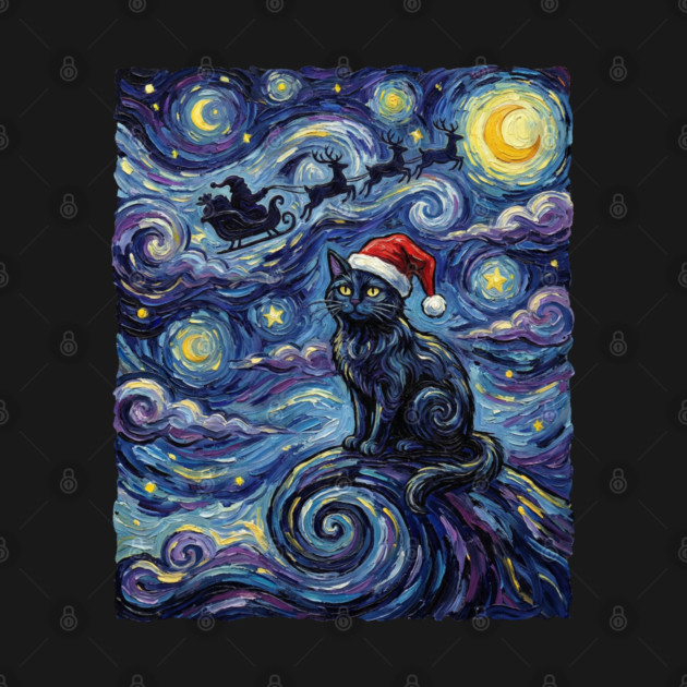Starry Night Christmas Cat by Creatifly Graphic Tees