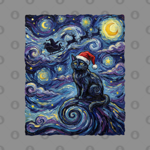 Starry Night Christmas Cat by Creatifly Graphic Tees