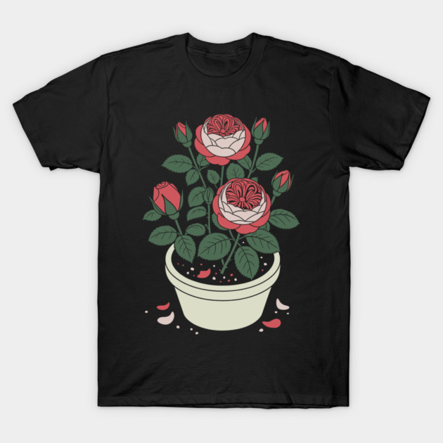 Rose plant in a pot T-Shirt by CreativeSage