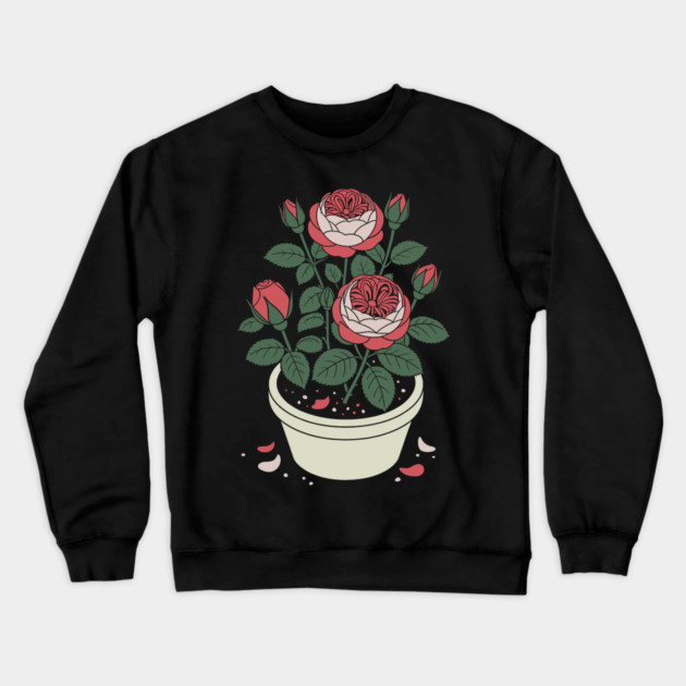 Rose plant in a pot Crewneck Sweatshirt by CreativeSage