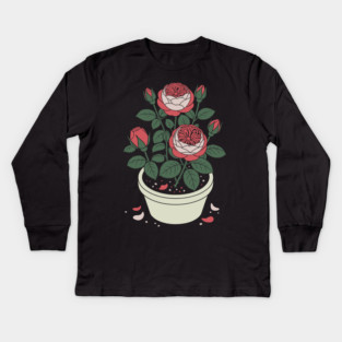 Rose plant in a pot Kids Long Sleeve T-Shirt