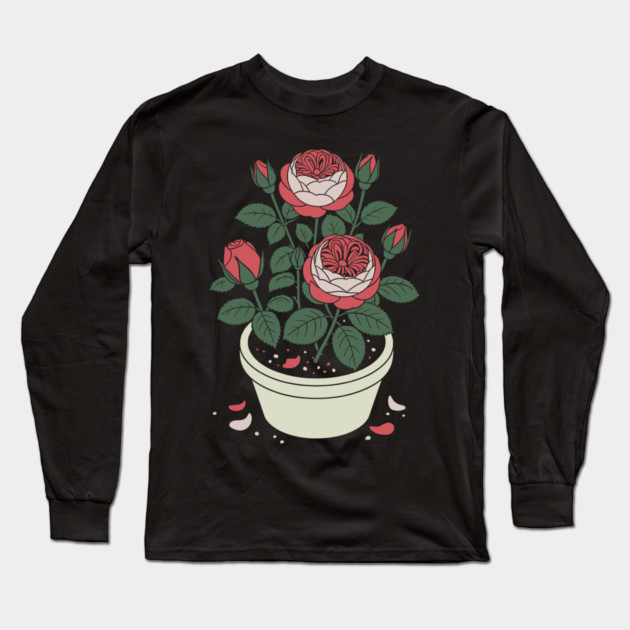 Rose plant in a pot Long Sleeve T-Shirt by CreativeSage