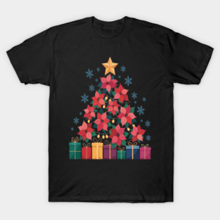 Poinsettia Christmas Tree Holiday Floral T-Shirt