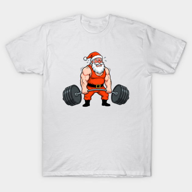 Muscle Santa Lifting Weights T-Shirt by Creatifly Graphic Tees