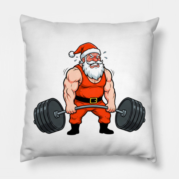 Muscle Santa Lifting Weights Pillow by Creatifly Graphic Tees