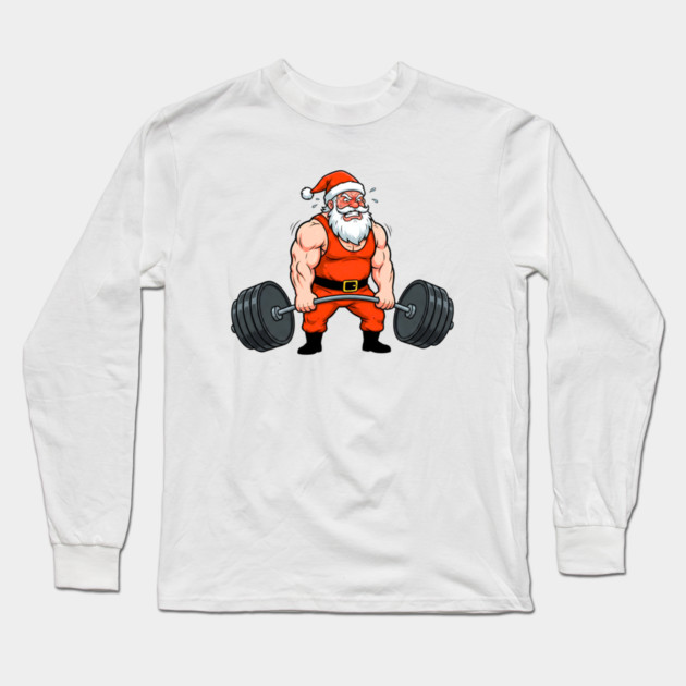 Muscle Santa Lifting Weights Long Sleeve T-Shirt by Creatifly Graphic Tees