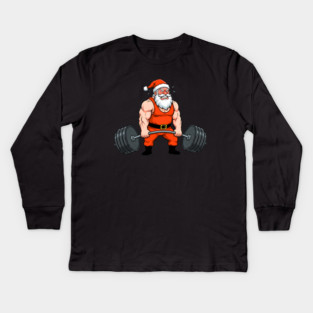 Muscle Santa Lifting Weights Kids Long Sleeve T-Shirt