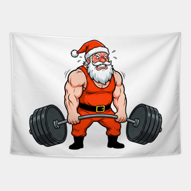 Muscle Santa Lifting Weights Tapestry by Creatifly Graphic Tees