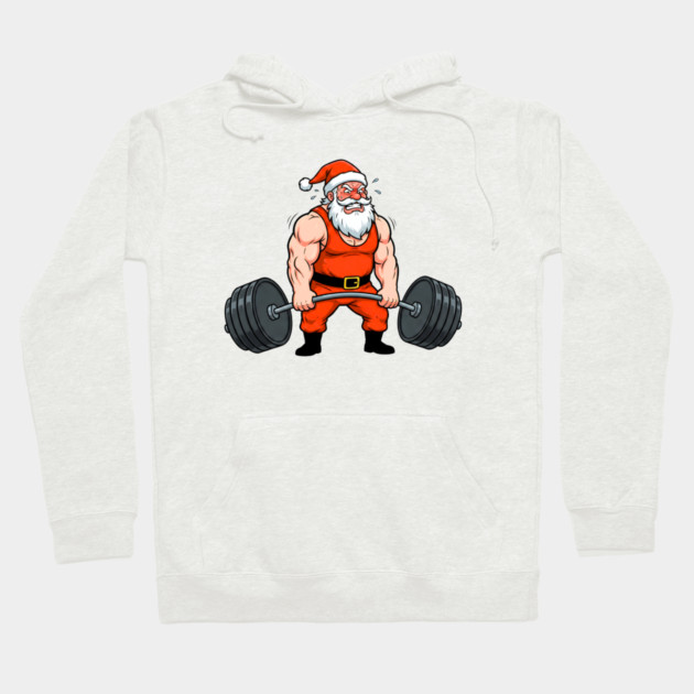 Muscle Santa Lifting Weights Hoodie by Creatifly Graphic Tees