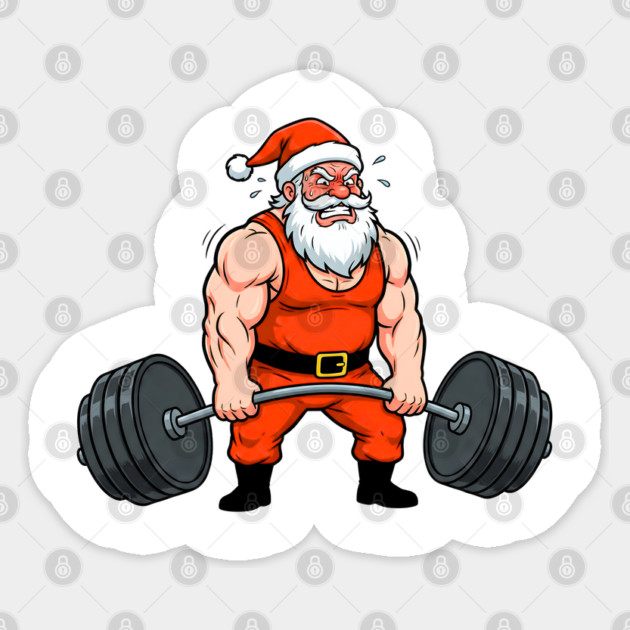 Muscle Santa Lifting Weights Sticker by Creatifly Graphic Tees