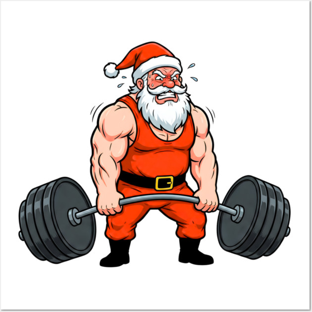 Muscle Santa Lifting Weights Wall Art by Creatifly Graphic Tees