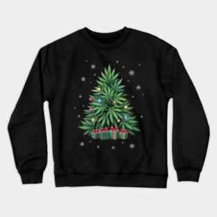 Weed Christmas Tree Funny Xmas Cannabis 420 Pot Men Women Crewneck Sweatshirt
