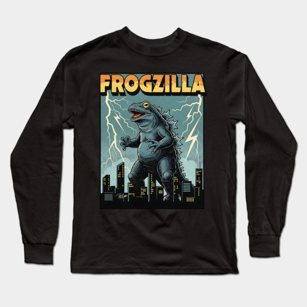 Frogzilla Retro Kaiju Monster Long Sleeve T-Shirt by Designed By Marty