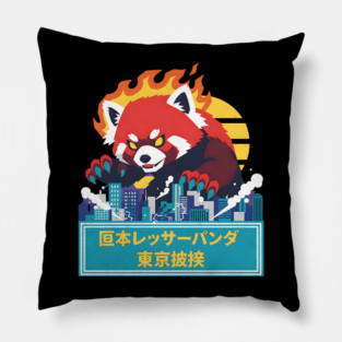 Red Panda Kaiju Tokyo Rampage Art Pillow