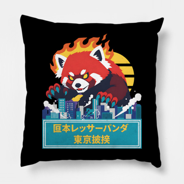 Red Panda Kaiju Tokyo Rampage Art Pillow by Designed By Marty