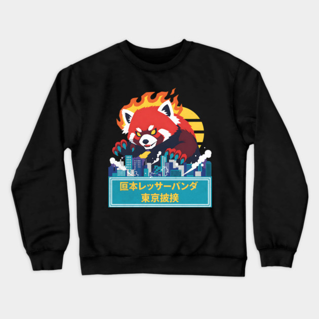Red Panda Kaiju Tokyo Rampage Art Crewneck Sweatshirt by Designed By Marty
