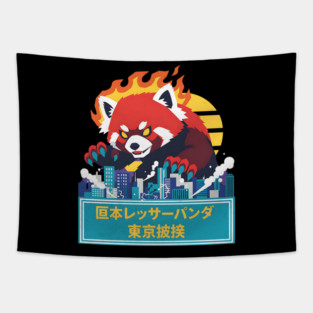 Red Panda Kaiju Tokyo Rampage Art Tapestry