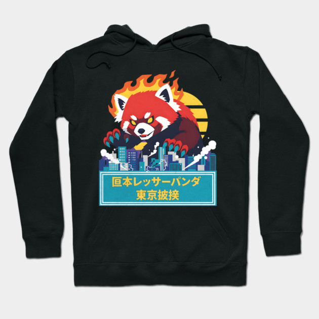 Red Panda Kaiju Tokyo Rampage Art Hoodie by Designed By Marty