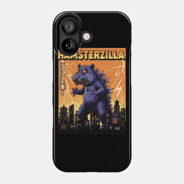 Hamsterzilla Kaiju Pets Retro Poster Phone Case by Designed By Marty