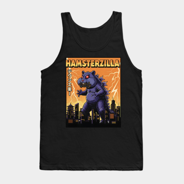 Hamsterzilla Kaiju Pets Retro Poster Tank Top by Designed By Marty