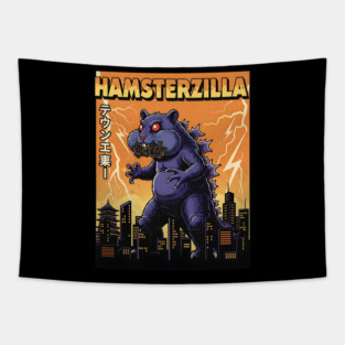 Hamsterzilla Kaiju Pets Retro Poster Tapestry