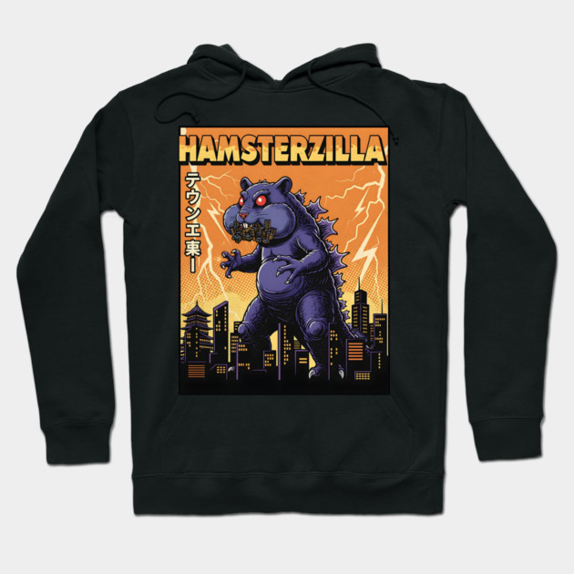 Hamsterzilla Kaiju Pets Retro Poster Hoodie by Designed By Marty
