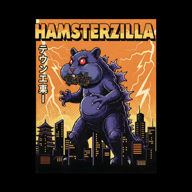 Hamsterzilla Kaiju Pets Retro Poster by Designed By Marty