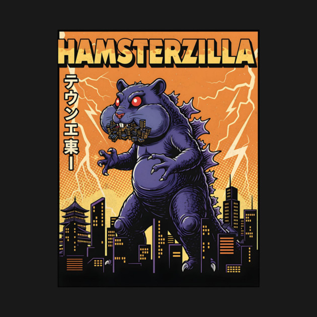 Hamsterzilla Kaiju Pets Retro Poster by Designed By Marty