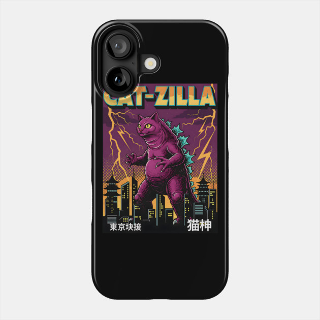 Cat-zilla Kaiju Pets Retro Poster Phone Case by Designed By Marty