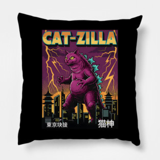 Cat-zilla Kaiju Pets Retro Poster Pillow