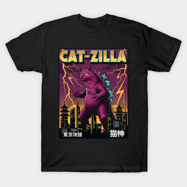 Cat-zilla Kaiju Pets Retro Poster T-Shirt by Designed By Marty
