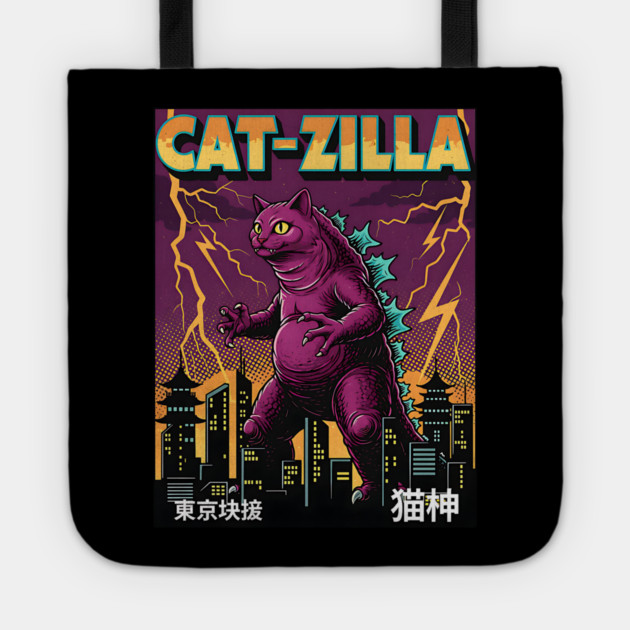 Cat-zilla Kaiju Pets Retro Poster Tote by Designed By Marty