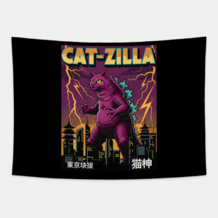 Cat-zilla Kaiju Pets Retro Poster Tapestry