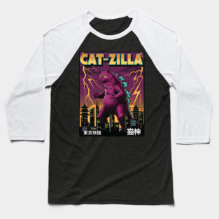 Cat-zilla Kaiju Pets Retro Poster Baseball T-Shirt