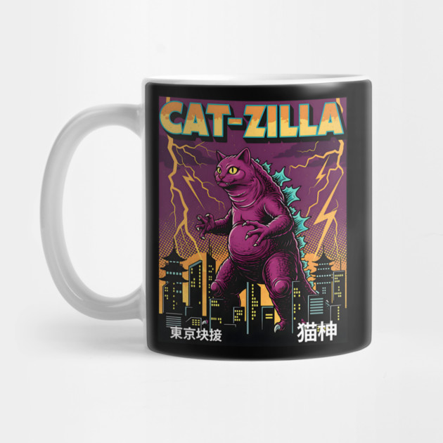 Cat-zilla Kaiju Pets Retro Poster by Designed By Marty