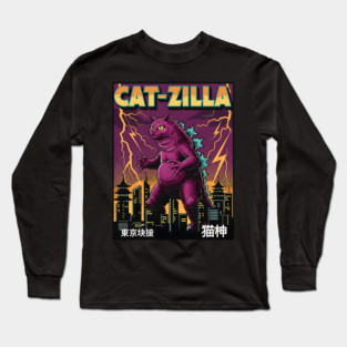 Cat-zilla Kaiju Pets Retro Poster Long Sleeve T-Shirt