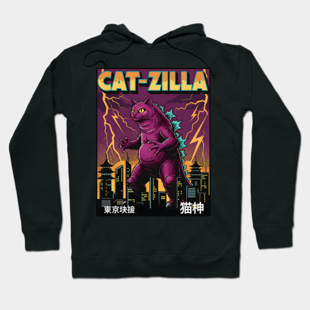 Cat-zilla Kaiju Pets Retro Poster Hoodie by Designed By Marty