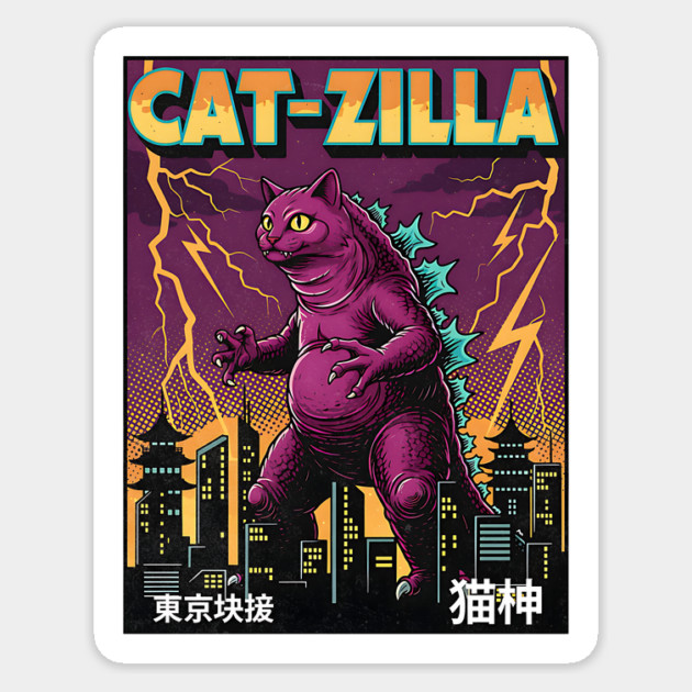 Cat-zilla Kaiju Pets Retro Poster Sticker by Designed By Marty