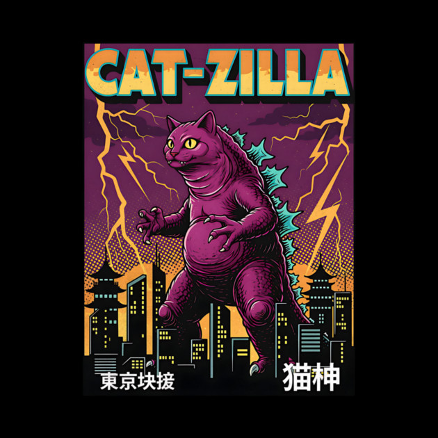 Cat-zilla Kaiju Pets Retro Poster by Designed By Marty