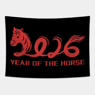 2026 Year of the Horse - Red Lunar New Year Celebration Tapestry