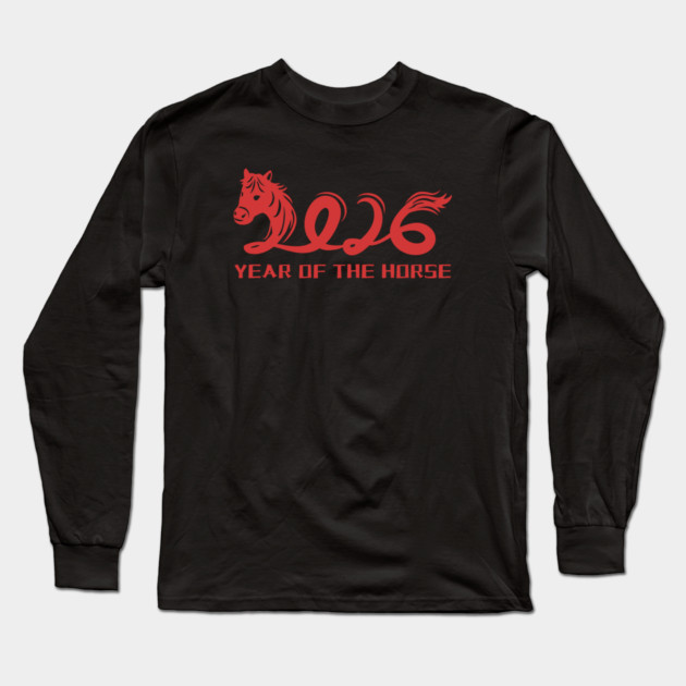 2026 Year of the Horse - Red Lunar New Year Celebration Long Sleeve T-Shirt by Creatifly Graphic Tees