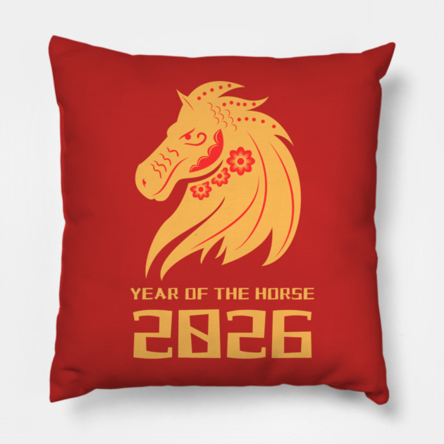 2026 Year of the Horse - Lunar New Year Pillow by Creatifly Graphic Tees