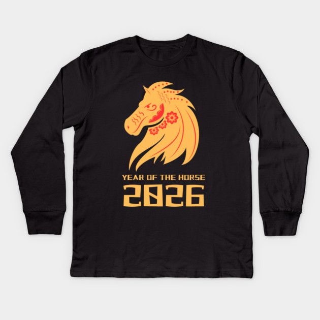 2026 Year of the Horse - Lunar New Year Kids Long Sleeve T-Shirt by Creatifly Graphic Tees
