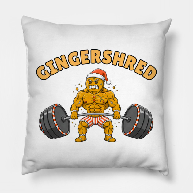 Gingershred - Christmas Gym Buff Gingerbread Lifting Weights Pillow by Creatifly Graphic Tees