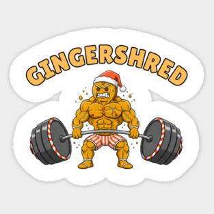 Gingershred - Christmas Gym Buff Gingerbread Lifting Weights Sticker
