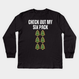 Check Out My Six Pack - Christmas Tree Cookie Humor Kids Long Sleeve T-Shirt