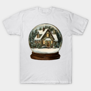 Snowy Cottage in Snow Globe T-Shirt