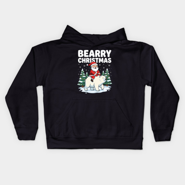 Bearry Christmas - Santa Riding a Polar Bear Kids Hoodie by Creatifly Graphic Tees